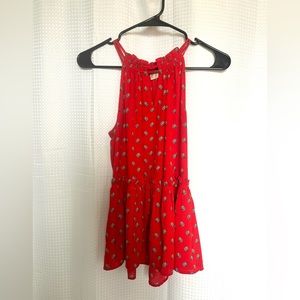 Loft Women’s Floral High Neck Tank with Cute Peephole Detail, size: small.